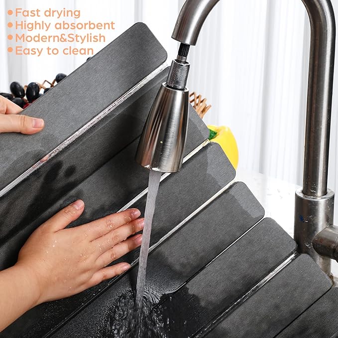 Nuanchu 2pack Large Stone Dish Drying Mat for Kitchen Counter, 23.6"(L)x15.4"(W), Collapsible Diatomaceous Earth Water Absorbing Mat for Dishes Bottles Cups, Match Any Countertop(Dark Grey)