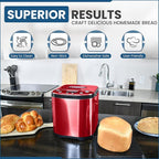 CULINARY CHEF Bread Maker Machine with Nonstick Bowl, Bread Hook, Measuring Cup & Spoon. 15-in-1, Gluten-Free Bread, Cake& Yogurt, 3 Crust Colour options and more. 3 Loaf Sizes. 2LB XL-RED