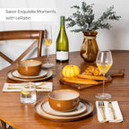 LERATIO Ceramic Dinnerware Sets for 4,12 Pieces Poreclain Plates and Bowls Sets,Scratch Resistant Dishes,Dishwasher & Microwave Safe,Oven Safe Dishes Set,Service for 4-Kahki