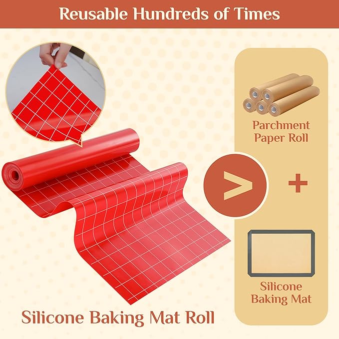 Silicone Baking Mat, 16 IN x 6 FT Free Cutting Baking Sheet,Non-Stick Reusable Dough & Pastry Mat,Non-Slip Silicone Mat Roll for Air Fryer Liner,Freeze Dryer,Oven Baking Pan,Kitchen Counter