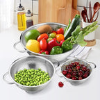 E-far Stainless Steel Colander Set of 3 (1-3-5Quart), Micro-Perforated Metal Colander Strainer with Handle for Kitchen/Draining Pasta/Rinsing Vegetables Fruits, Heavy Duty & Dishwasher Safe