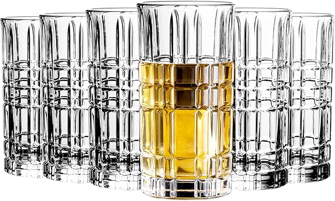Highball Glasses Set of 6, Tall Beverage Glasses Collins for Water, Juice, Cocktails, Beer, Soda, Wine (14 OZ)