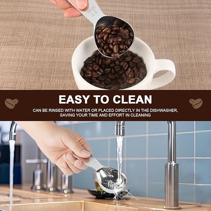 Coffee Scoop Set, Tablespoon Scoop 2 Pc Set (1 Tbsp & 2 Tbsp), Stainless Steel Measuring Spoons for Ground Coffee with Short Handles, for Tea, Sugar, or Flour