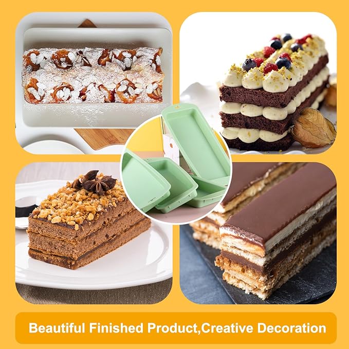 4Pcs Layer Cake Pans Set, 10 Inch Rectangle Rainbow Cake Baking Pans,Silicone Cake Molds for Mousse Pizza Vegetable Pancake