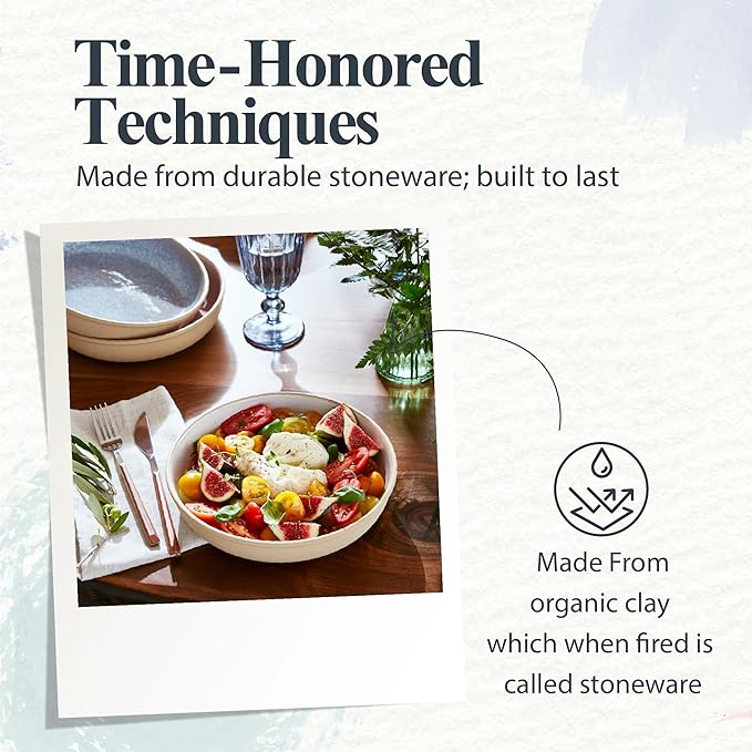 Portmeirion Minerals 8.7-Inch Low Serving Bowl, Moonstone - Handmade in Portugal, Unique Stoneware Glaze for Kitchen, Microwave & Dishwasher Safe - Shallow Stackable Tableware for Cereal, Soup, Salad