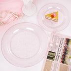 WDF 120pcs Pink Plastic Plates Disposable - Clear Pink Glitter Plates for Valentine's Day/Wedding including 60PCS Dinner Plates 10.25inch and 60PCS Salad Plates 7.5inch for Wedding/Party