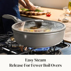 Redchef Ceramic Coated Nonstick Frying Pan with Cover, Large Deep Saute Pan Skillet, Induction Ready, Dishwasher Safe, PFOA PFOS Free, Non Toxic, Glass Lid Large Deep Frying Pan, Grey (5.5Qt, 12")