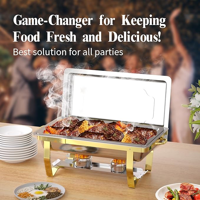 Chafing Dishes for Buffet，4PK Food Warmers for Parties, Buffet Servers and Warmers,Semi Gold Chafing Dish Buffet Set, Elegant Catering Supplies Buffet Display Set