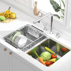 JAQ Dish Drying Rack in-Sink, 304 Stainless Steel Dish Drainer with Stainless Steel Silverware Holder Over Inside Sink-Adjustable 15.16" to 20.59" Maximium 13 Upright Dishes