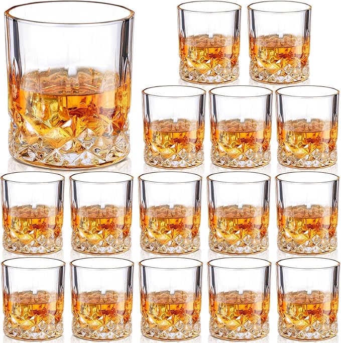Yaomiao 16 pack Old Fashioned Whiskey Glasses Bulk 10 oz Bourbon Cocktail Rocks Glasses for Whiskey Bourbon Liquor and Cocktail Drinks Gift (10 oz,16)