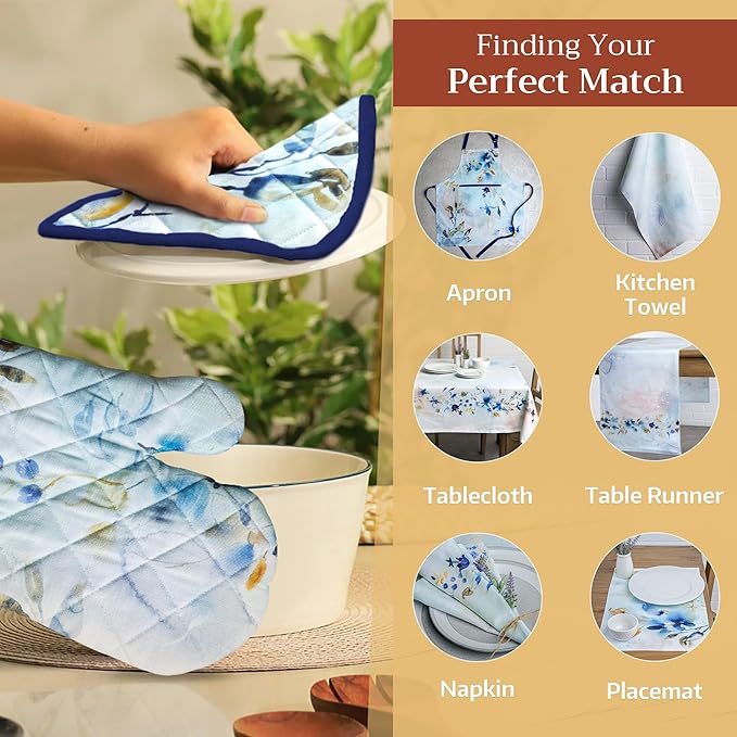 Maison d' Hermine Pot Holders set 100% Cotton Heat Resistant Potholders 8" x 8" Hot Pads with Loop BBQ, Cooking, Baking, Grilling, Kitchen, Handling Hot Pan Spring/Summer (Pack of 2, Lazy Summer Days)