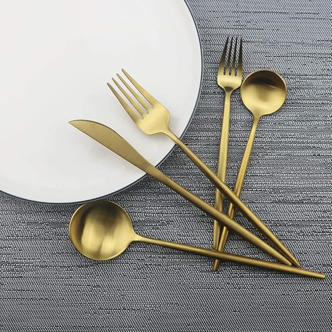 JASHII Luxury Gold Flatware, Silverware Sets, 5-piece Elegant Cute 18/10 Stainless Steel Silverware Set for Eating Home Kitchen Hotel Restaurant, Service Sets for 1 People, Dishwasher Safe