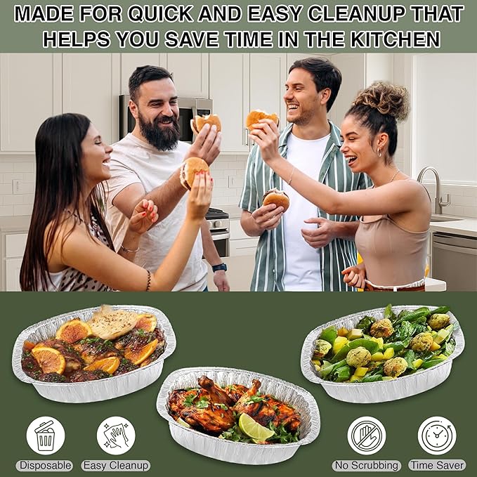 INFINITY EL Disposable Mini Oval Aluminum Pans 10 Pack | Deep Disposable Baking Pan | Heavy Duty Oval Aluminum Roasting pan for Chafing, Turkey, Lasagna, Thanksgiving, Christmas, Parties & Meal Prep