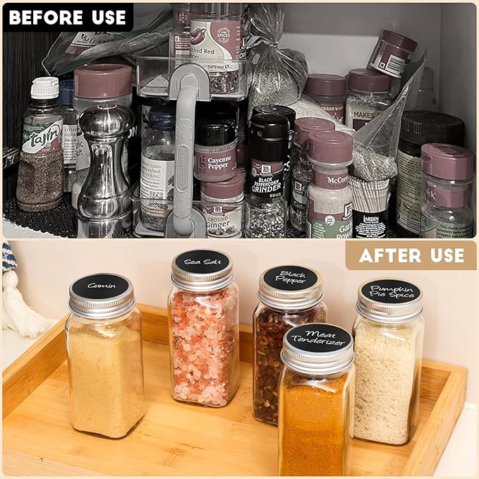 24Pcs Spice Jars with Label, 4oz Empty Square Seasoning Containers, Spice Jars with Shaker Lids, Small Spice Bottles for Salt, Herbs, Sugar, Pepper, Seasoning Jars for Spice Rack, Cabinet, or Drawer