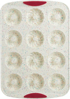 Trudeau 12-Cavity Donut Pan – Nonstick Baking Mold for Homemade Donuts, White Confetti/Fuchsia – Easy Release, Dishwasher Safe