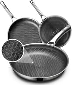 Non Stick Frying Pans Set, Hybrid Skillet Set Nonstick (8+10+12inch), Pans for cooking, PFOA Free Stainless Steel Kitchen set, Dishwasher and Oven-Safe Cookware Sets