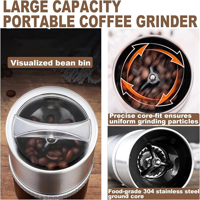 Portable Burr Coffee Grinder, Electric Rechargeable Adjustable Burr Mill Machine with Conical Ceramic, Suitable for Travel,Camping,Office, Espresso (Black)