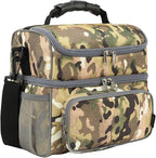 FlowFly Double Layer Cooler Insulated Lunch Bag Adult Lunch Box Large Tote Bag for Men, Women, With Adjustable Strap,Front Pocket and Dual Large Mesh Side Pockets