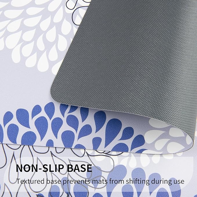 QIYI Placemats Set of 6, 12x18 Inch PU Leather Place Mats for Kitchen Dinning, Heat Resistant Anti Slip Flower Table Mats, Waterproof Wipeable Washable Placemat Party Table Décor, Blue Floral Burst