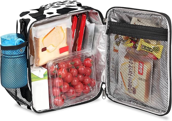 Cow Skin Insulated Lunch Bag for Kids Boys Girls Lunch Box Containers Tote with Shoulder Strap Durable Reusable Waterproof Meal Prep Bag for School Picnic Work Thermal Cooler Bag
