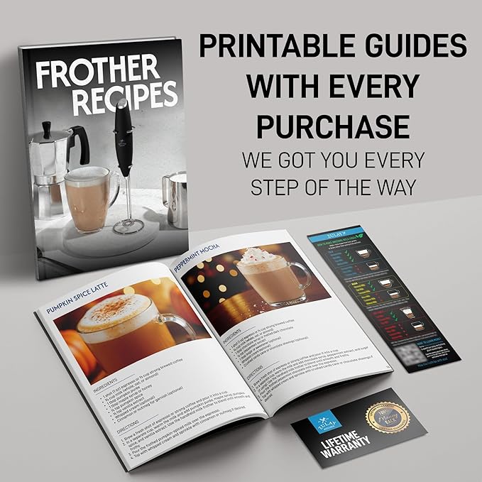 Zulay Powerful Milk Frother Wand - Mini Handheld Stainless Steel - Battery Operated Drink Mixer for Coffee, Lattes, Cappuccino, Matcha - FrothMate Gift - Black