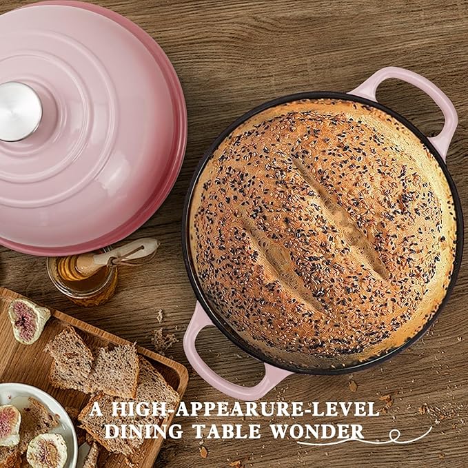 DVK Dutch Oven Pot with Lid for Sourdough Bread Baking Enameled 6 Qt Cast Iron Dutch Oven for Resistant Stovetop and Oven Safe