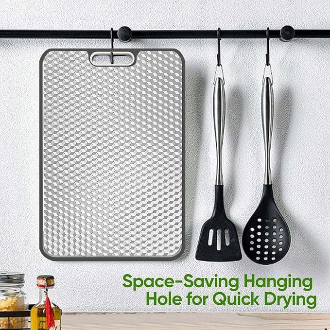 Titanium Cutting Board, Double Sided Medical-grade, Pure Titanium/Wheat straw PP Large Chopping Boards with Juice Groove Cutting Pads for Meat, Vegetables and Fruits