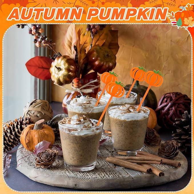 36 Pcs Fall Cocktail Stirrers, Pumpkin Drink Stirrers Plastic Swizzle Sticks Reusable Coffee Stirrer Stir Sticks for Halloween Autumn Thanksgiving Party Tea Coffee Bar Decoration