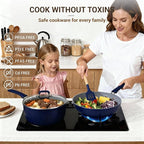 Ammeloo 15-Piece Ribbed Ceramic Cookware Set, Pots and Pans Set Non Stick, Induction Ready, Healthy Non Toxic Kitchen Cooking Set PFAS/PFOA/PTFE-Free, Silicone-wrapped Stay-Cool Handle