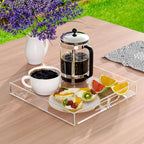 NIUBEE Clear Serving Tray 12x12 Inches -Spill Proof- Acrylic Decorative Tray Organiser for Ottoman Coffee Table Countertop with Handles