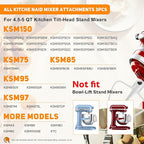 Stand Mixer Attachments 3-Piece Kit -Replace for Kitche.n aid Accessories K45WW Wire Whip/ K45DH Dough Hook /K45B Coated Flat Blade Paddle with Scraper -Stainless Steel by TOMOON