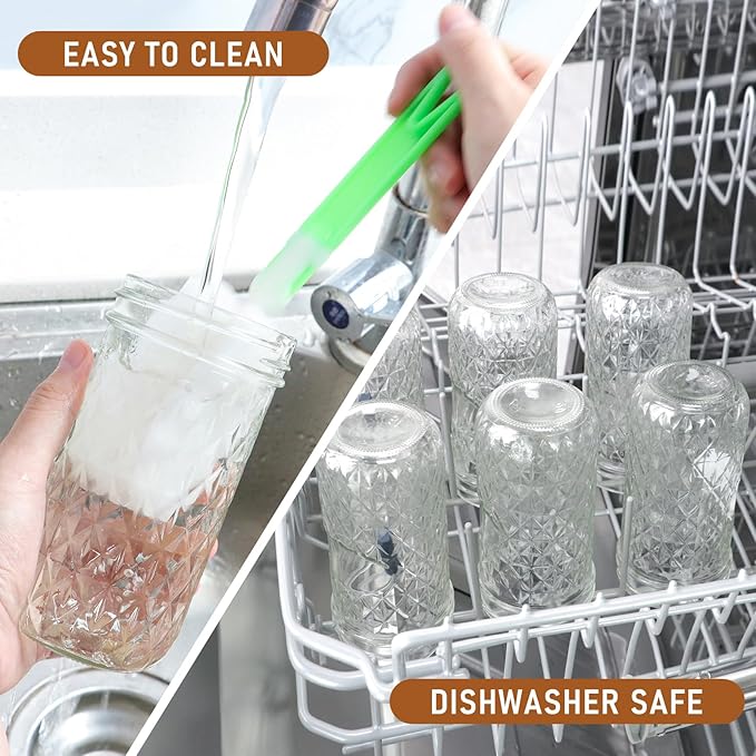 12 oz Mason Jars with Lids & Bands 8Pack, Canning Jars with Stickers and Sponge Brush, Ideal for Jelly Spice Honey Herbs Storage,Party and Wedding Favors