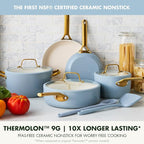 GreenPan Nonstick Reserve Pro 10 Piece Cookware Set, NSF Certified Ceramic, Hard Anodized PFAS-Free Pots & Pans Set with Lids, Stainless Steel Handles, Oven & Dishwasher Safe, Glacier Blue