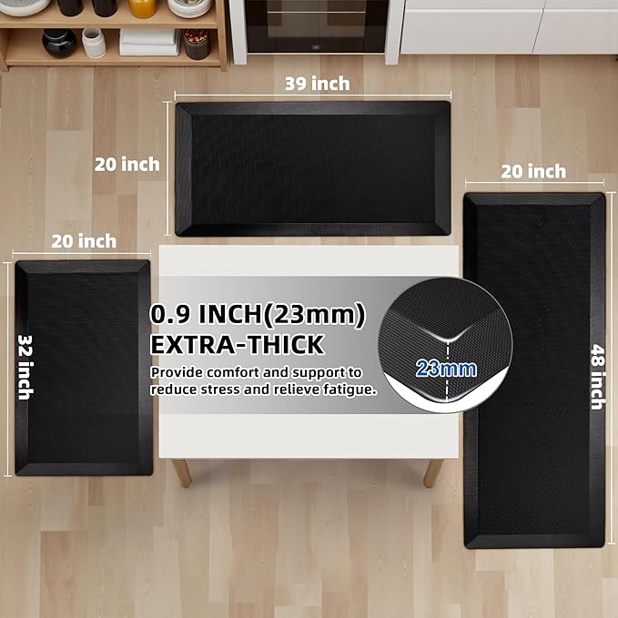 2 PCS Anti Fatigue Kitchen Mats for Floor, 9/10 Extra Thick Cushioned Standing Desk Mat, Comfort Memory Foam Ergonomic Kitchen Rugs and Mats Non-Slip Waterproof for Office, Kitchen, 20"x32"+20"x32"