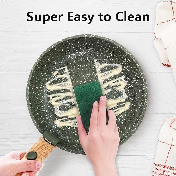 10 Pcs Pots and Pans Set Non Stick, Nonstick Kitchen Cookware Sets Detachable Handle, Induction Pots and Pans Set with Removable Handle, RV Cookware for Camping, Oven Safe, PFOS, PFOA Free, Green