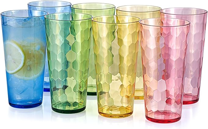 KOXIN-KARLU Mixed Drinkware 26-ounce Plastic Tumbler Acrylic Water Glasses, set of 8 Multicolor