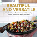 Authentic Chamba Oval Platter with Handles - Elegant, All-Natural Black Clay Roasting Pan for Baking, Roasting and Serving - Stovetop & Oven Safe – Handmade in Colombia – 12 Inches Long