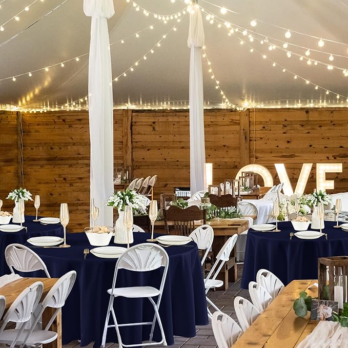 Fitable 8 Pack Round Tablecloths: Stain Resistant Wrinkle Free Circle Table Clothes, Washable Reusable Polyester Table Covers for Wedding Party Birthday Banquet Reception(Navy, 120 Inch)