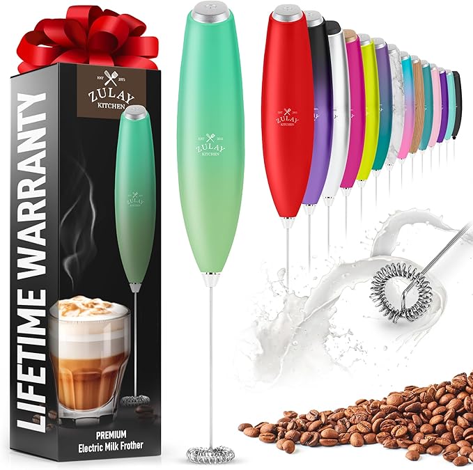 Zulay Powerful Milk Frother for Coffee with Powerful Motor - Handheld Frother Electric Whisk, Milk Foamer, Mini Mixer and Coffee Blender Frother for Latte, Matcha, No Stand - Ocean Spray