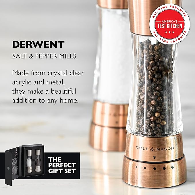 Cole & Mason Derwent Grinder Set - Precision Mechanisms and Sea Salt and Peppercorns Mills - Derwent Salt and Pepper, Copper