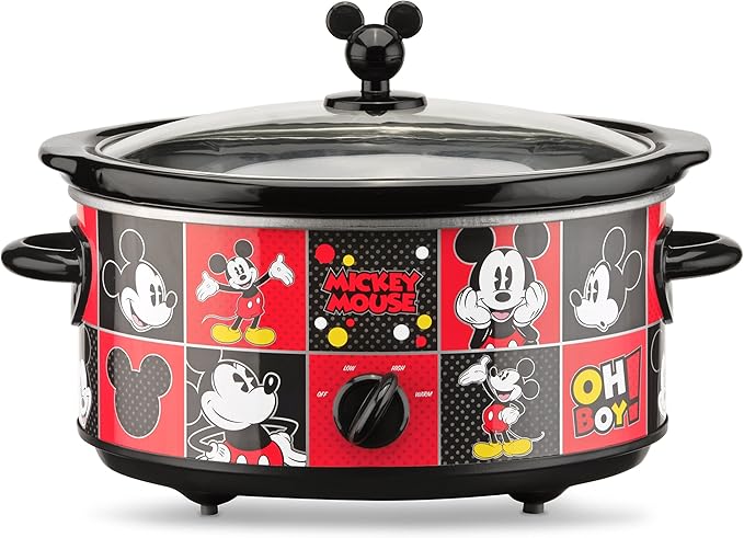 Disney DCM-502 Mickey Mouse Oval Slow Cooker with 20-Ounce Dipper, 5-Quart, Red/Black