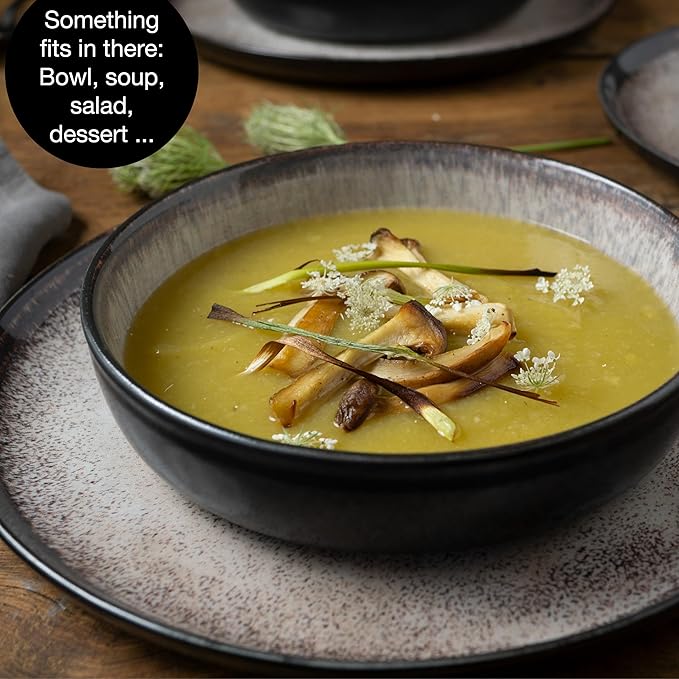 VIDA 12-Piece Porcelain Dinnerware Plate Set for 4 | Includes 4 Dinner Plates, 4 Dessert Plates, 4 Bowls | Modern Beige Ceramic Tableware, Stoneware Look, Microwave & Dishwasher Safe Dishes