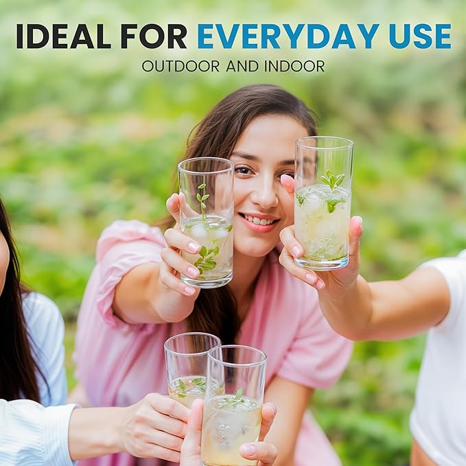 Zulay Kitchen Acrylic Plastic Glasses Drinkware - 8 Piece Unbreakable Drinking Glasses - BPA-Free, Reusable Plastic Tumblers for Home & Outdoors - Stackable, Lead-Free & Dishwasher Safe - (12&16oz)