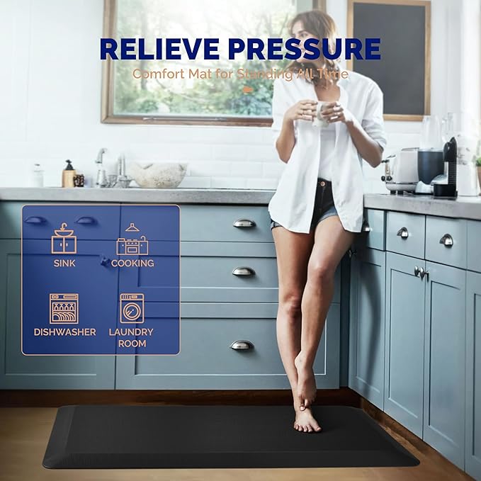 FEATOL Anti Fatigue Mats for Standing 2 Packs, 9/10 Extra Thick Ergonomic Standing Desk Mat, Comfort & Durable Memory Foam Standing Mat at Home,Office All Day (24" x 36", Black)