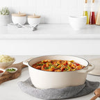 Amazon Basics Cast Iron Dutch Oven Pot with Lid, Enameled, Round, Dual Handles, Heavy-Duty, Large, 7.3-Quart, White