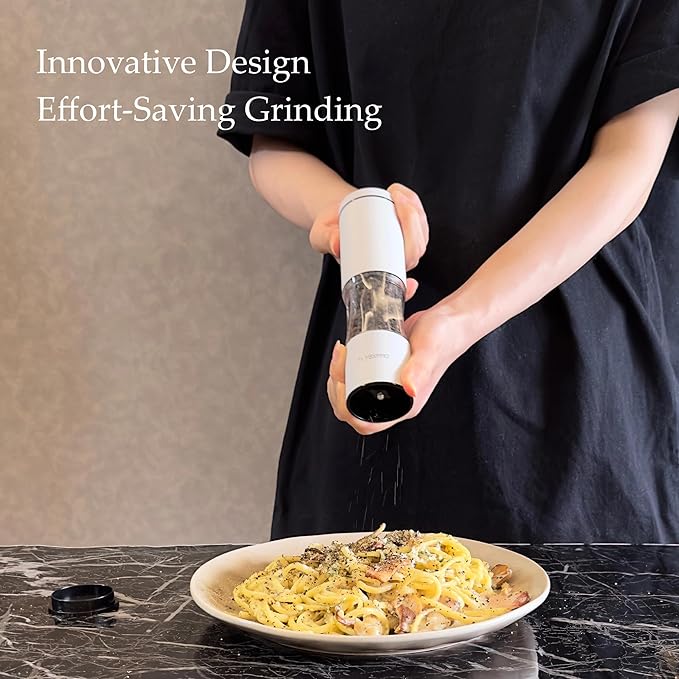 Salt and Pepper Grinder Set with Adjustable Coarseness | Manual Pepper Mill Grinder with Refillable Design | Ceramic Core | Kitchen Essential (2 Packs, White)