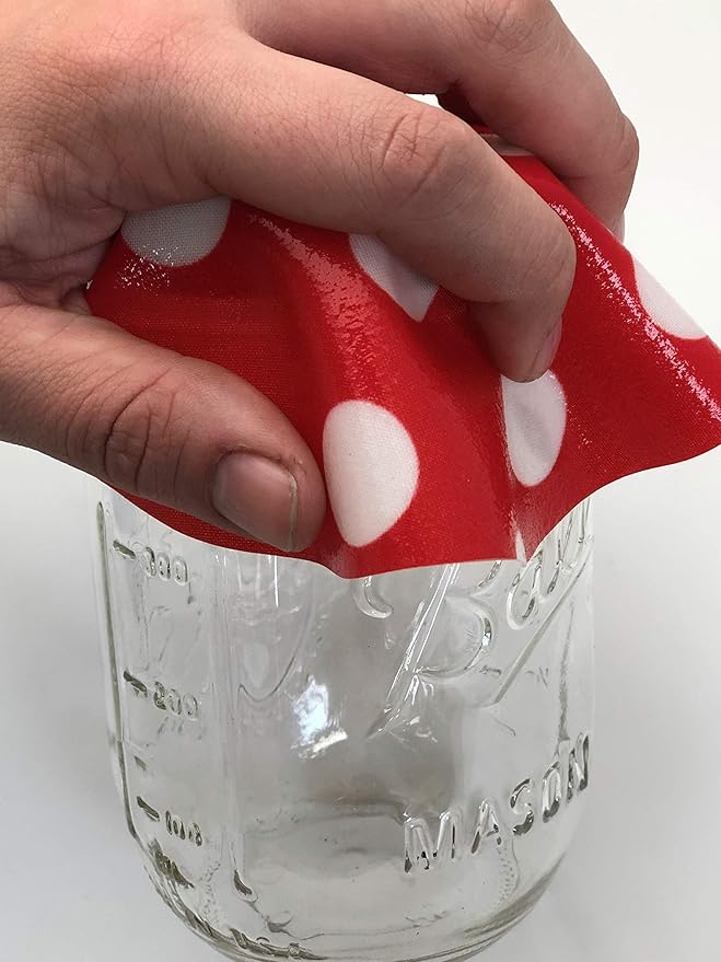 Andreas Silicone JO-161 Non-Slip 6.25" Jar Opener, Easy Lid Opener, Made with Silicone and Fabric, Dishwasher Safe, Garlic Peeler, Red & White Dots, 6.25 inch