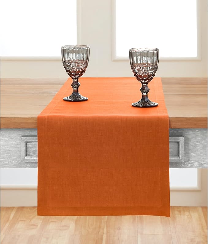 Solino Home Linen Pumpkin Table Runner 132 Inches Long - 100% Pure Linen Extra Long Table Runner 14 x 132 Inch for Fall, Autumn, Halloween - Fete