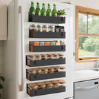 6 Pack Magnetic Spice Rack Organizer for Refrigerator and Oven, Movable Magnetic Hanging Kitchen Spice Rack with 6 Hooks, Black