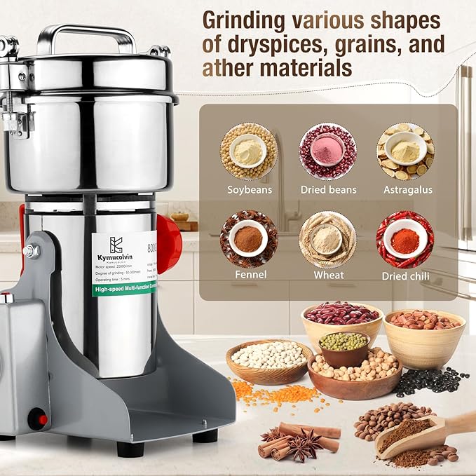 Electric Grain Mill Grinder-800g 110V 3000W Performance Grain Mill,Suitable for Kitchen, Household,Commercial Use of Crushing Dry Grains,Spices,Herbs,Coffee,Corn,Pepper Grinder.(800g)